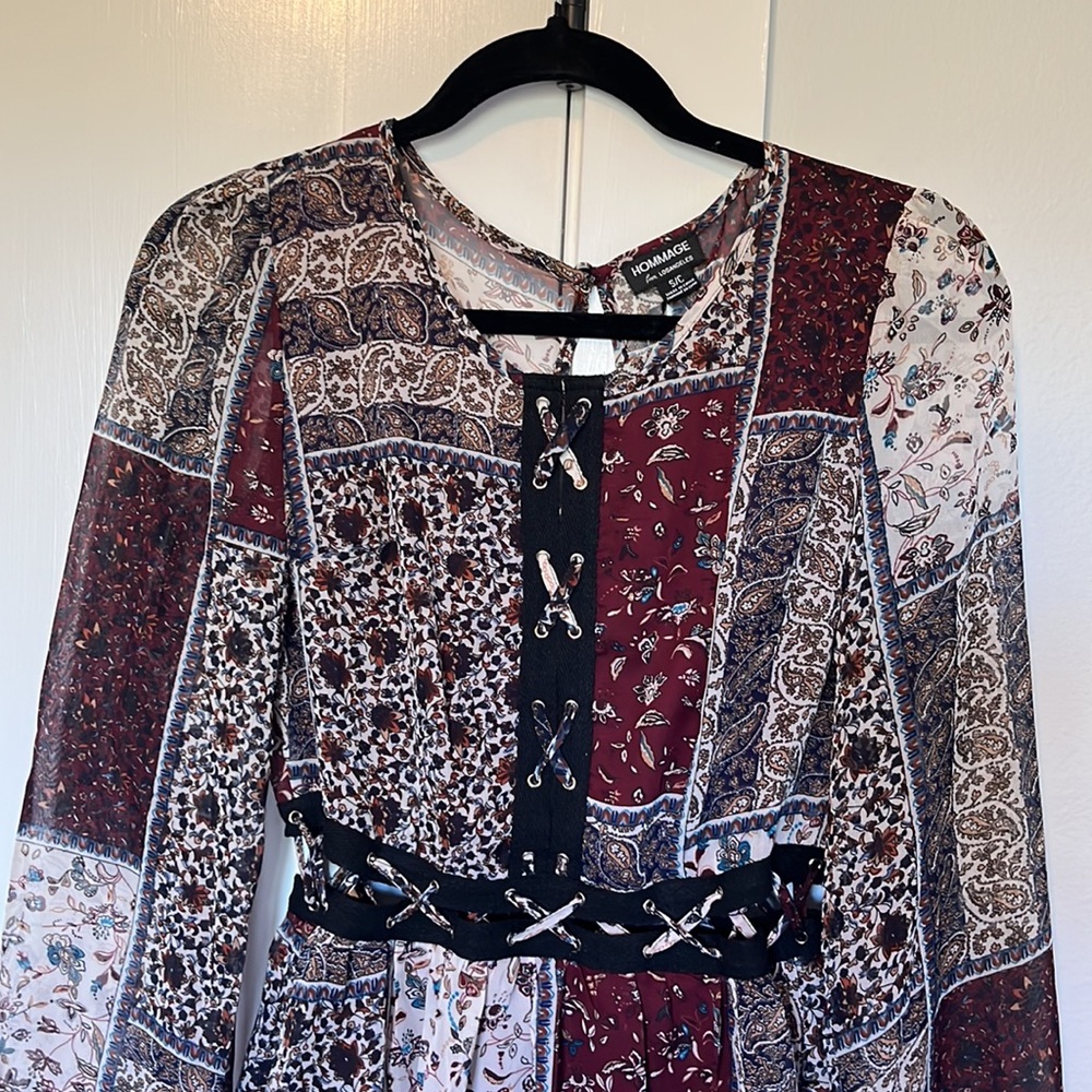 Maroon/Patterned Flowing Dress - Picture 2 of 6